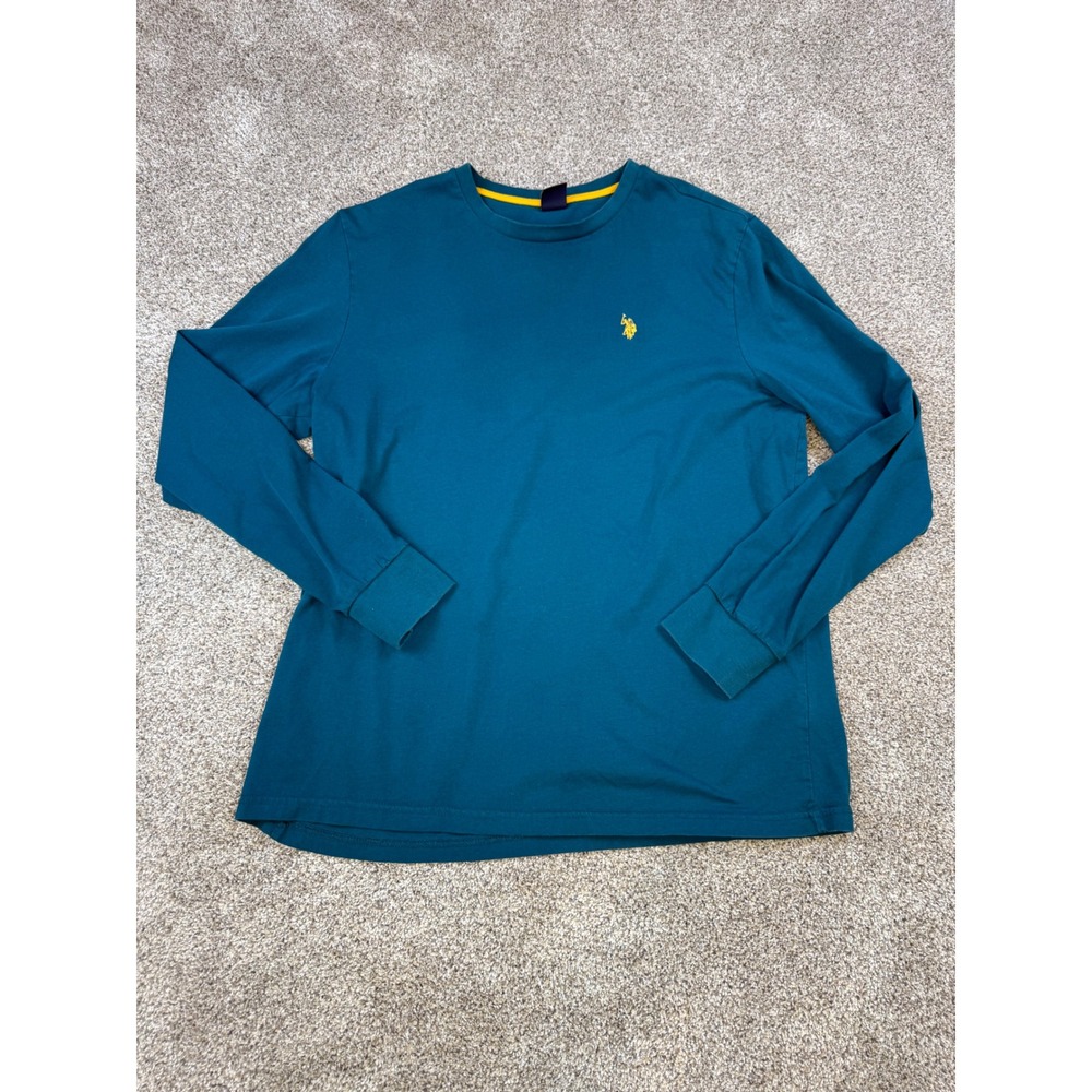 US Polo Assn Mens XL Long Sleeve T-Shirt Teal Blue Yellow‎ Logo Crew Neck Cotton